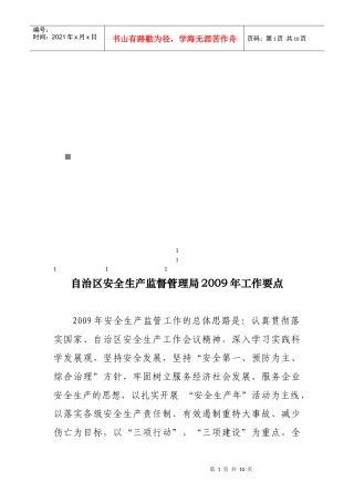 自治区安全生产监督管理局年度工作要点