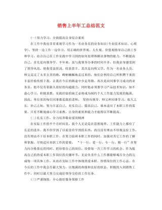 销售上半年工总结范文 