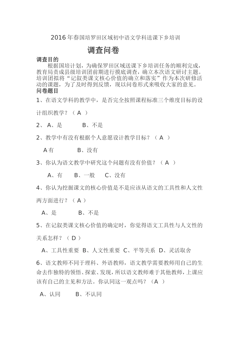 2016年语文培训调查问卷张丽江_第1页