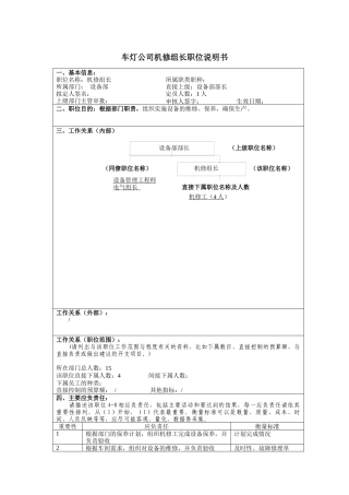 车灯公司机修组长岗位说明书