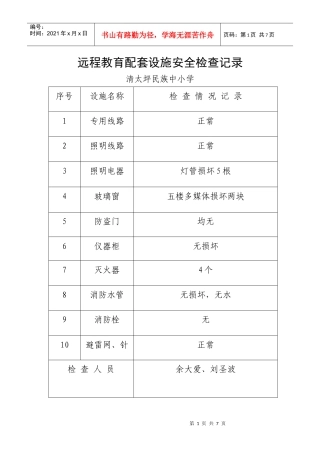 远程教育配套设施安全检查记录