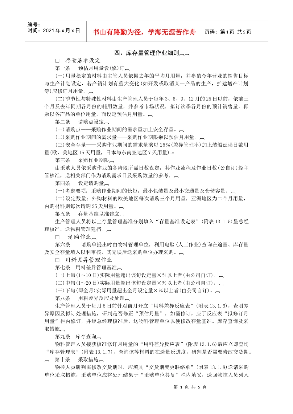 库存量管理作业细则_第1页