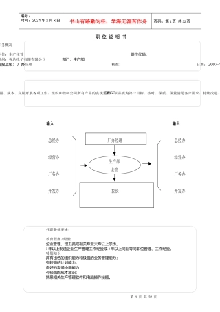生产车间职工职位说明书