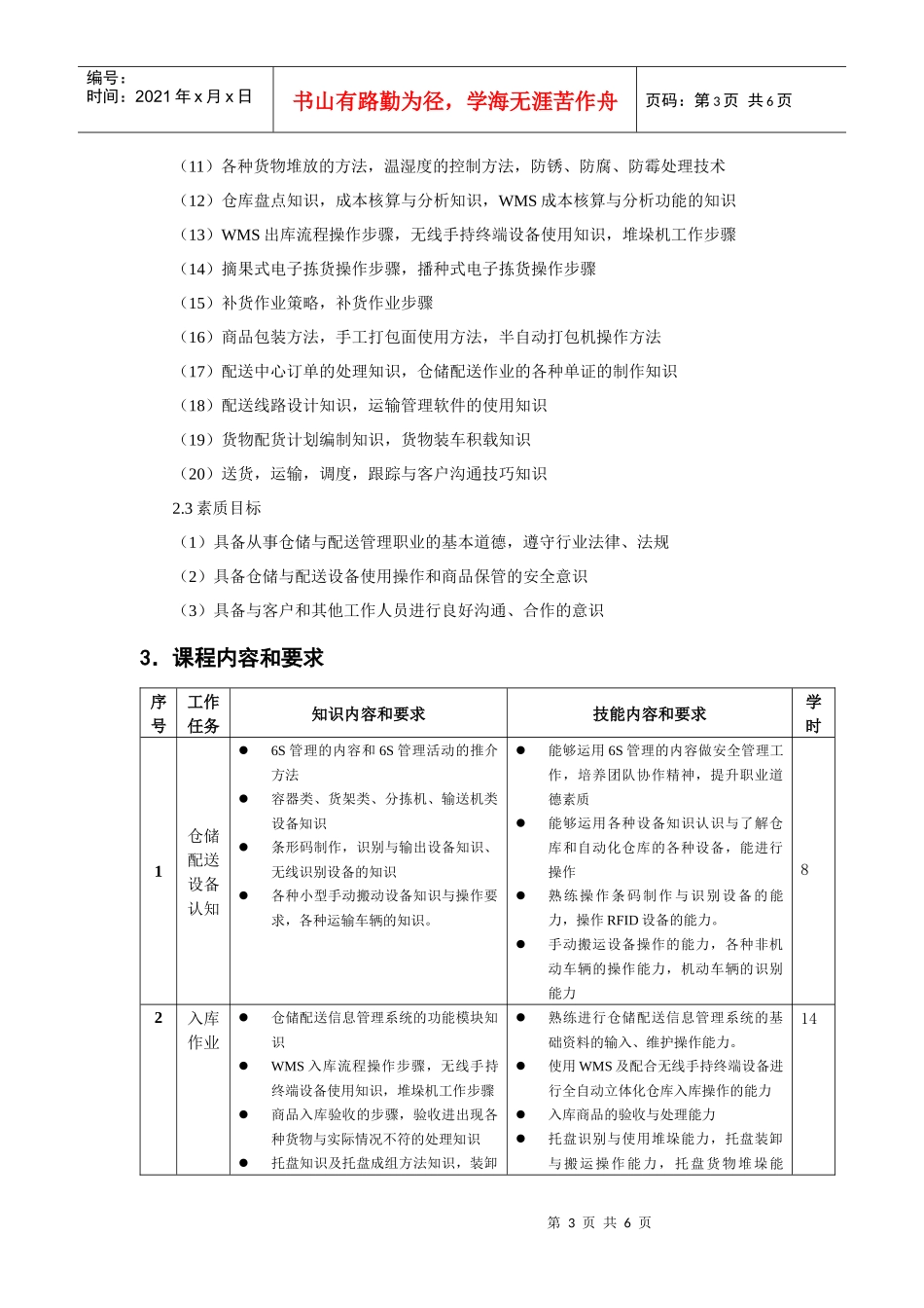 《仓储与配送实务》课程标准_第3页