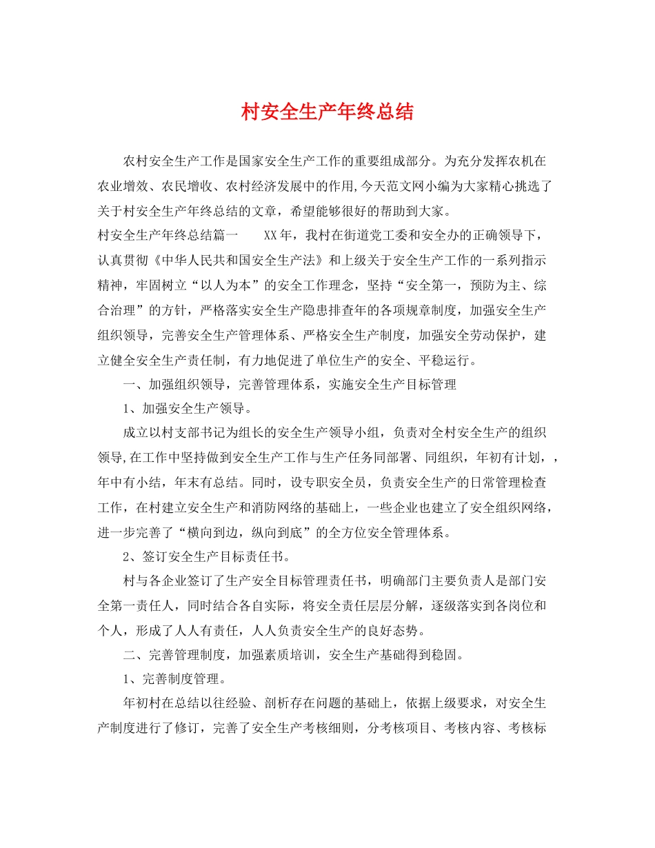 村安全生产年终总结 _第1页