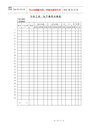 月份工资、生产费用分摊表