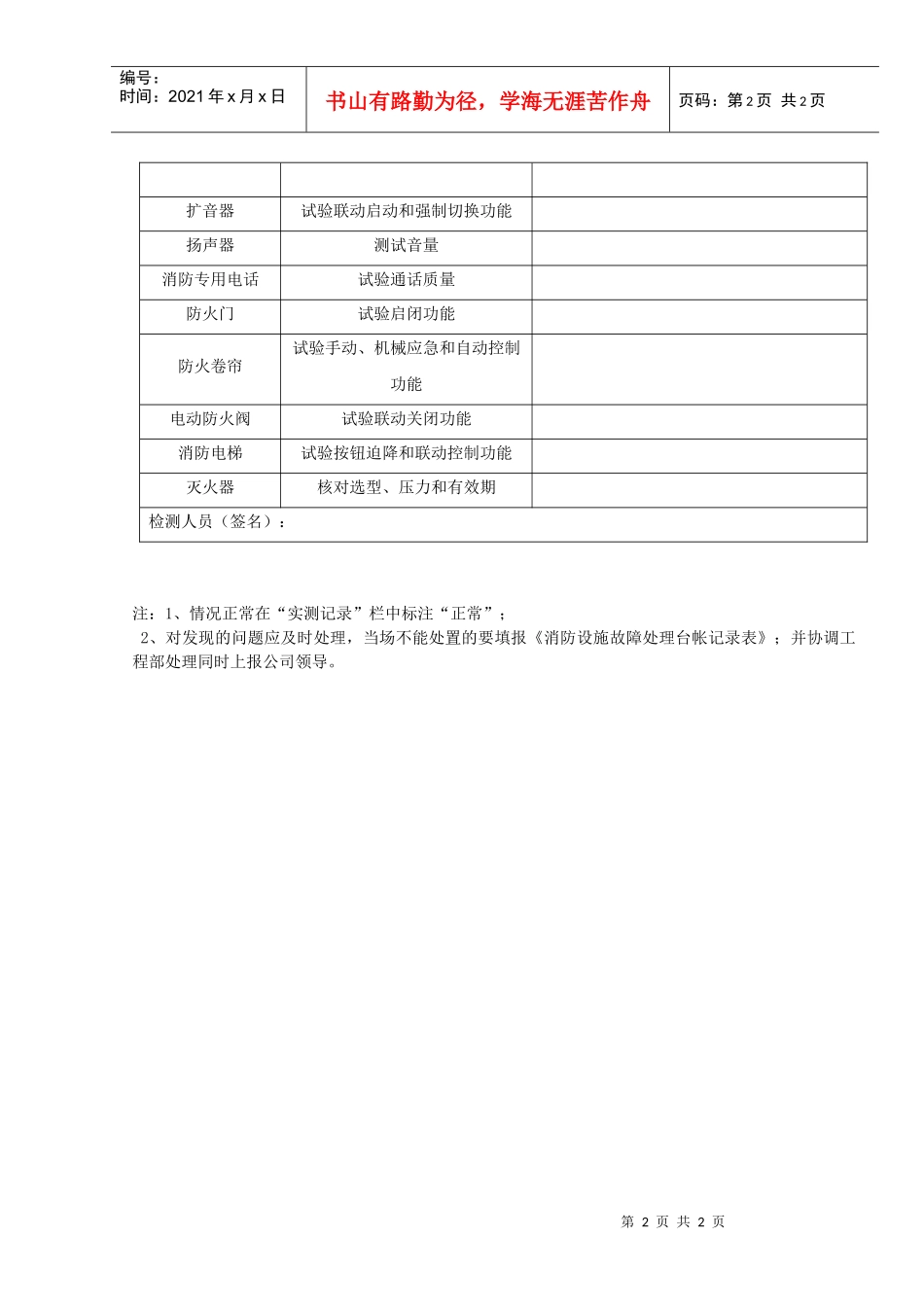 12、消防设备设施月度测试记录表_第2页
