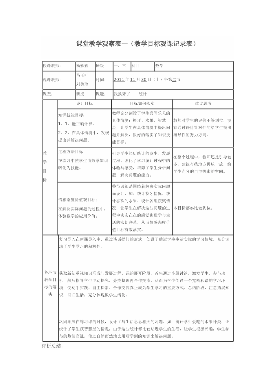 课堂教学观察表一（教学目标观课记录表）_第1页