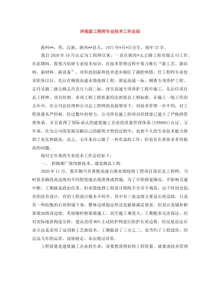 评高级工程师专业技术工作总结 