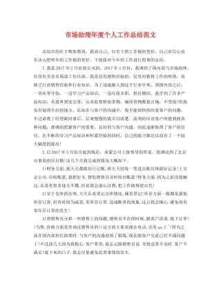 市场助理年度个人工作总结范文 