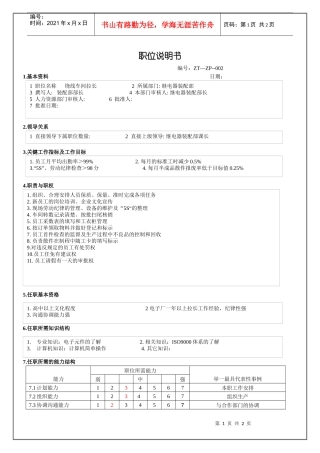 绕线车间拉长职位说明书