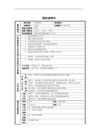 烧结厂外围组长岗位说明书