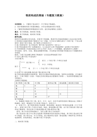 物质构成的奥秘专题复习教案
