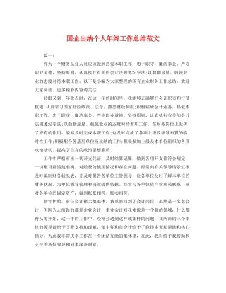国企出纳个人年终工作总结范文 