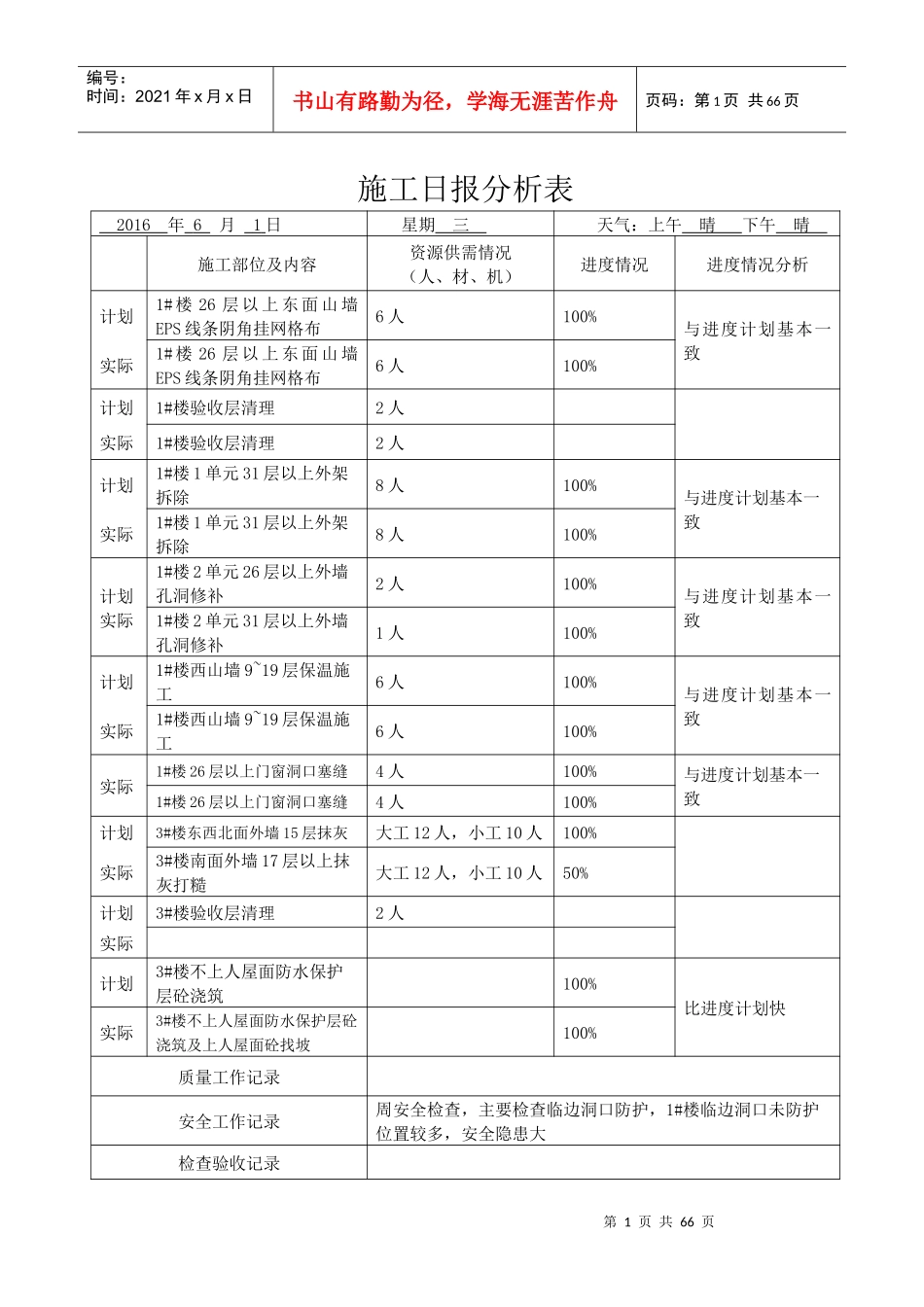 施工日报及进度计划(6月)_第1页