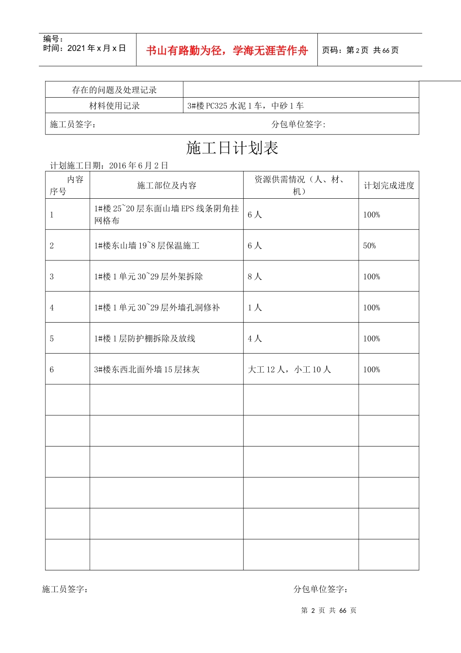 施工日报及进度计划(6月)_第2页