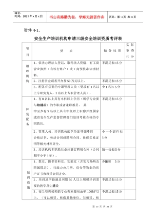 安全生产培训机构申请三级安全培训资质考评表