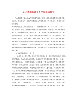 人力资源总监个人工作总结范文 
