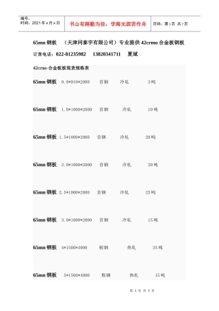 65mn钢板库存表