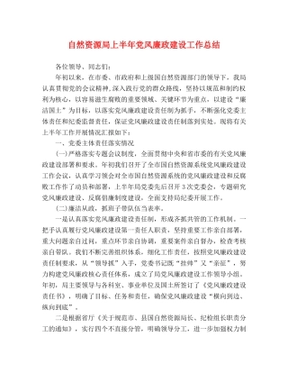自然资源局上半年党风廉政建设工作总结 