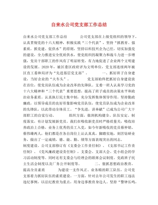 自来水公司党支部工作总结 