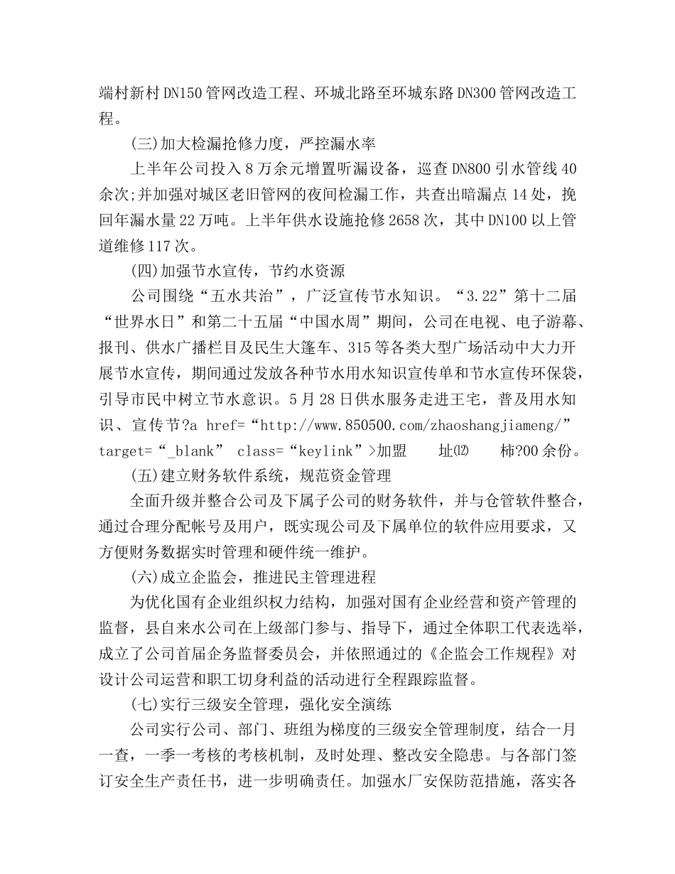 自来水公司2020年上半年工作总结及下半年工作重点 _第2页