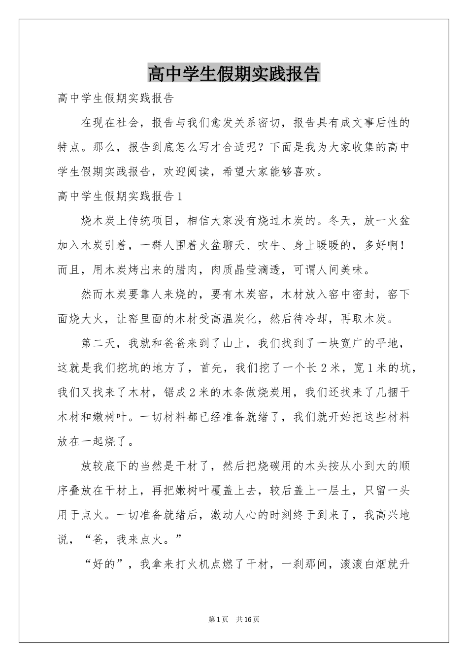 高中学生假期实践报告_第1页