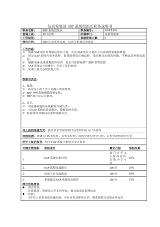 信息发展部-ERP系统组组长职务说明书