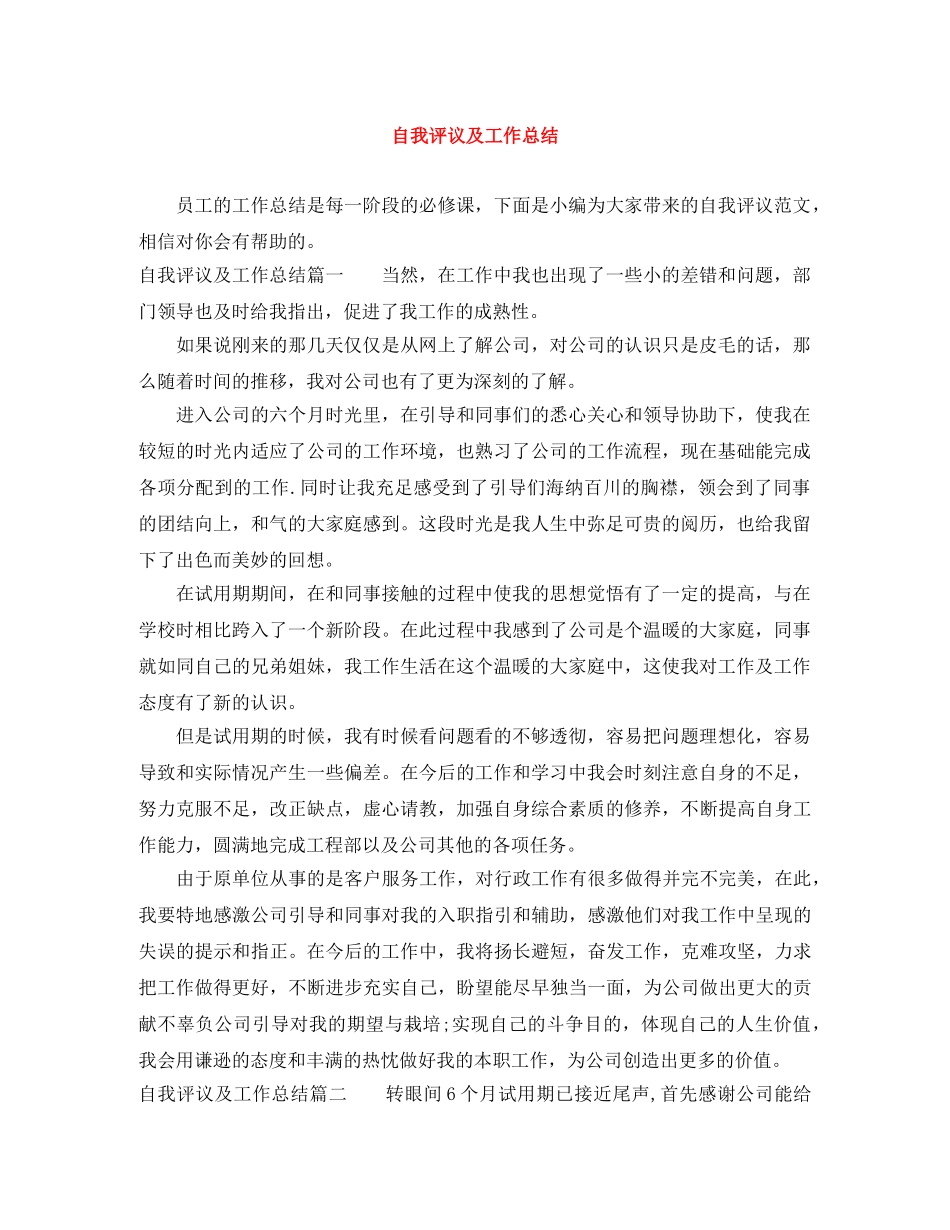 自我评议及工作总结 _第1页