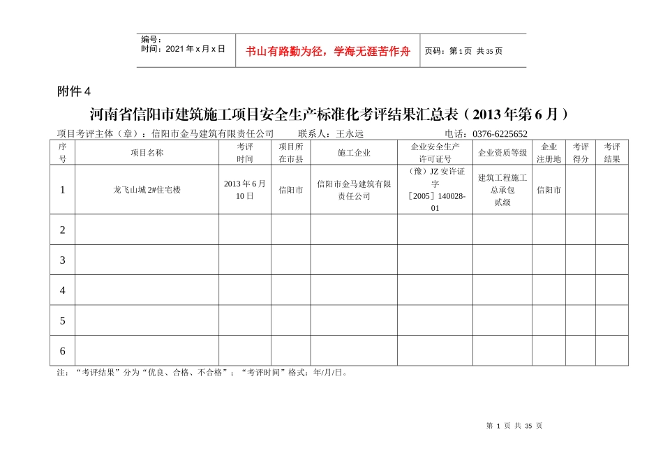 安全生产标准化考评汇总表_第1页