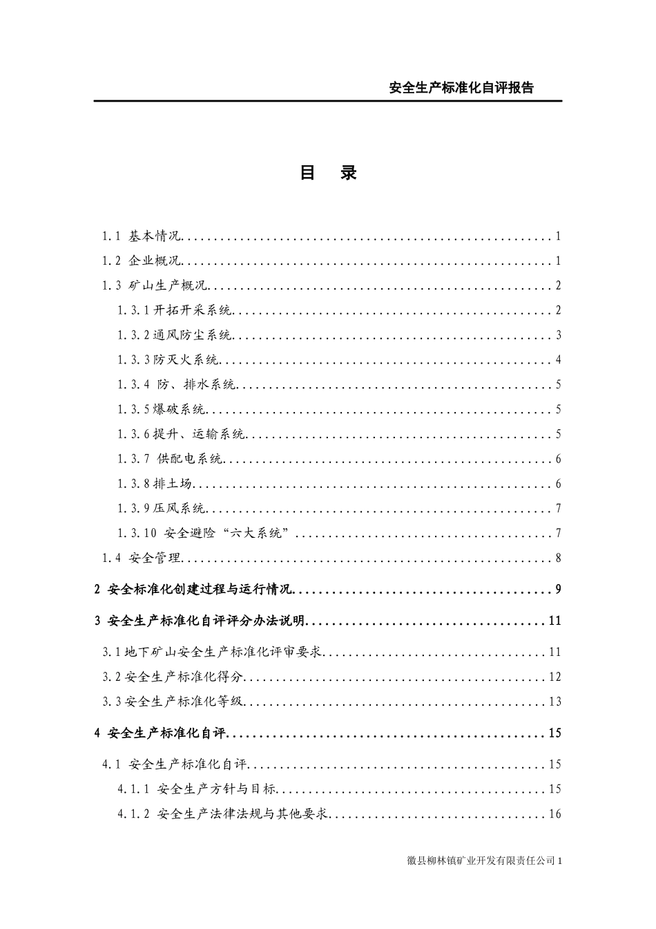 金属非金属矿山地下矿山安全生产标准化自评报告_第1页