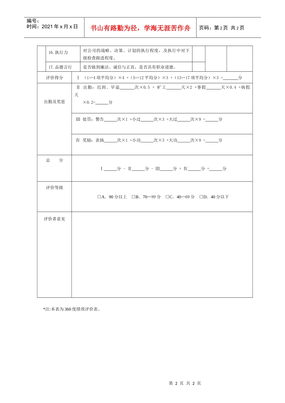生产制造型企业高层经理绩效评价表_第2页