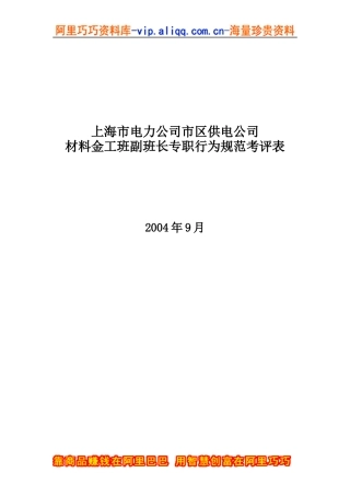 上海市电力公司市区供电公司材料金工班副班长专职行为规范考评表