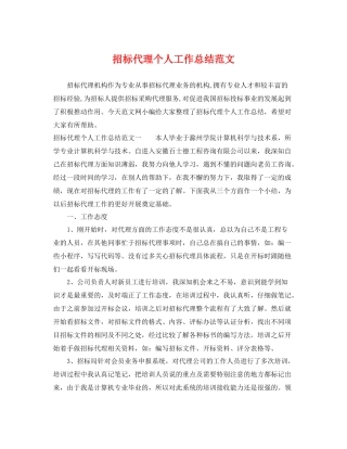 招标代理个人工作总结范文 