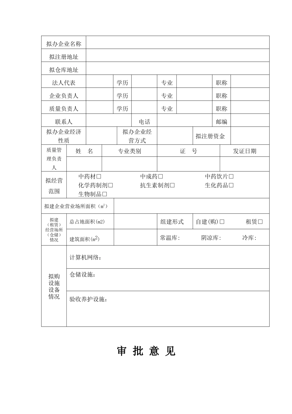 药品、医疗器械、食品生产、食品经营行政许可申请审批表_第2页
