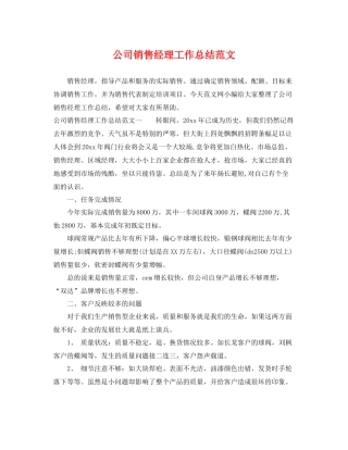 公司销售经理工作总结范文 