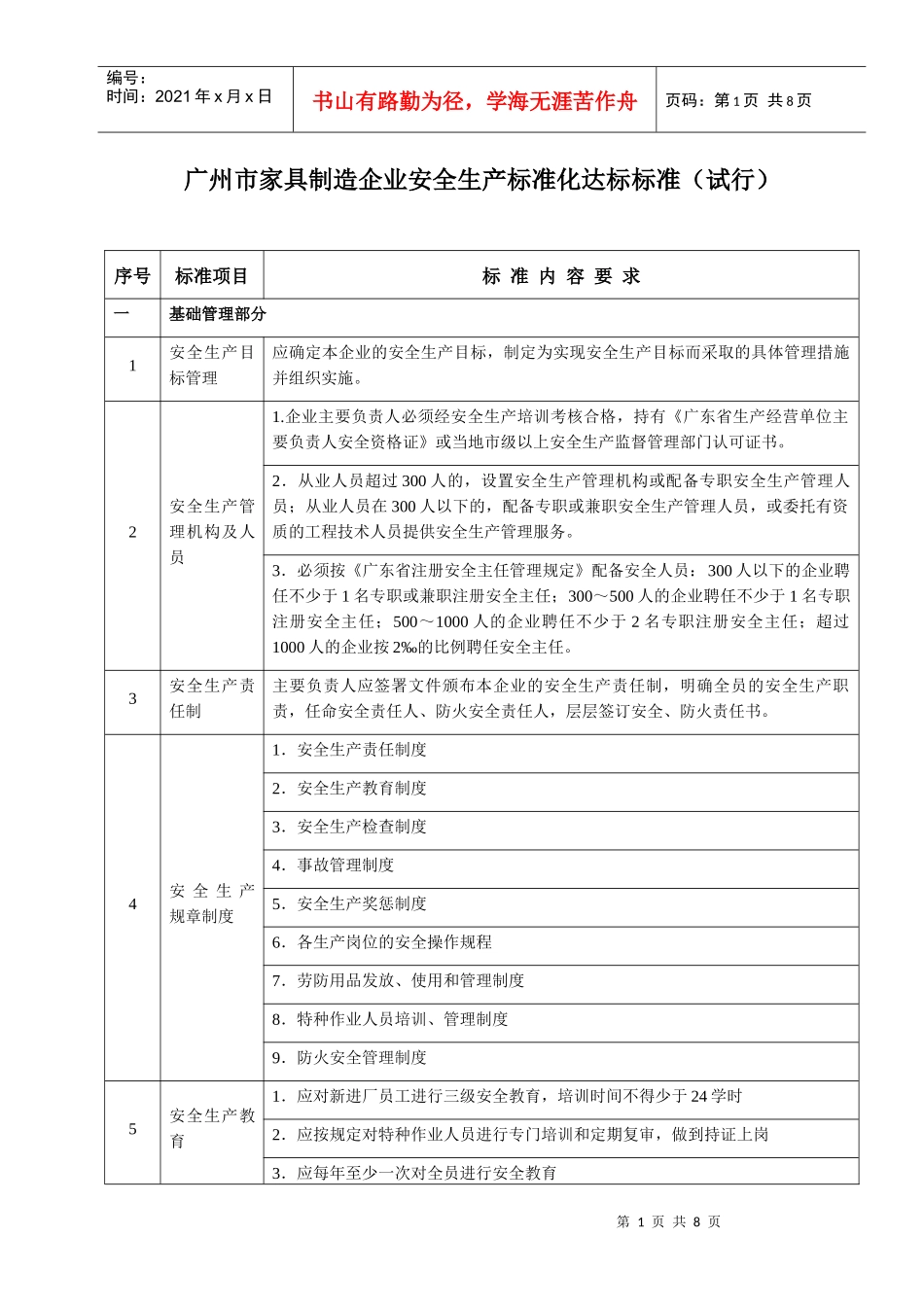 广州市家具制造企业安全生产标准化达标标准(试行)_第1页