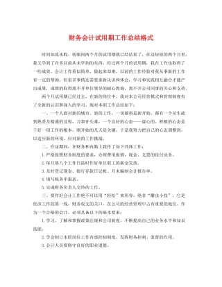 财务会计试用期工作总结格式 