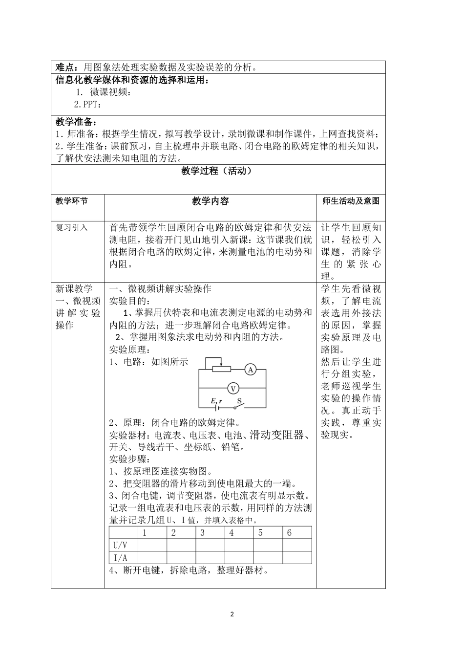 彭佑才《测量电源的电动势和内阻》教学设计_第2页