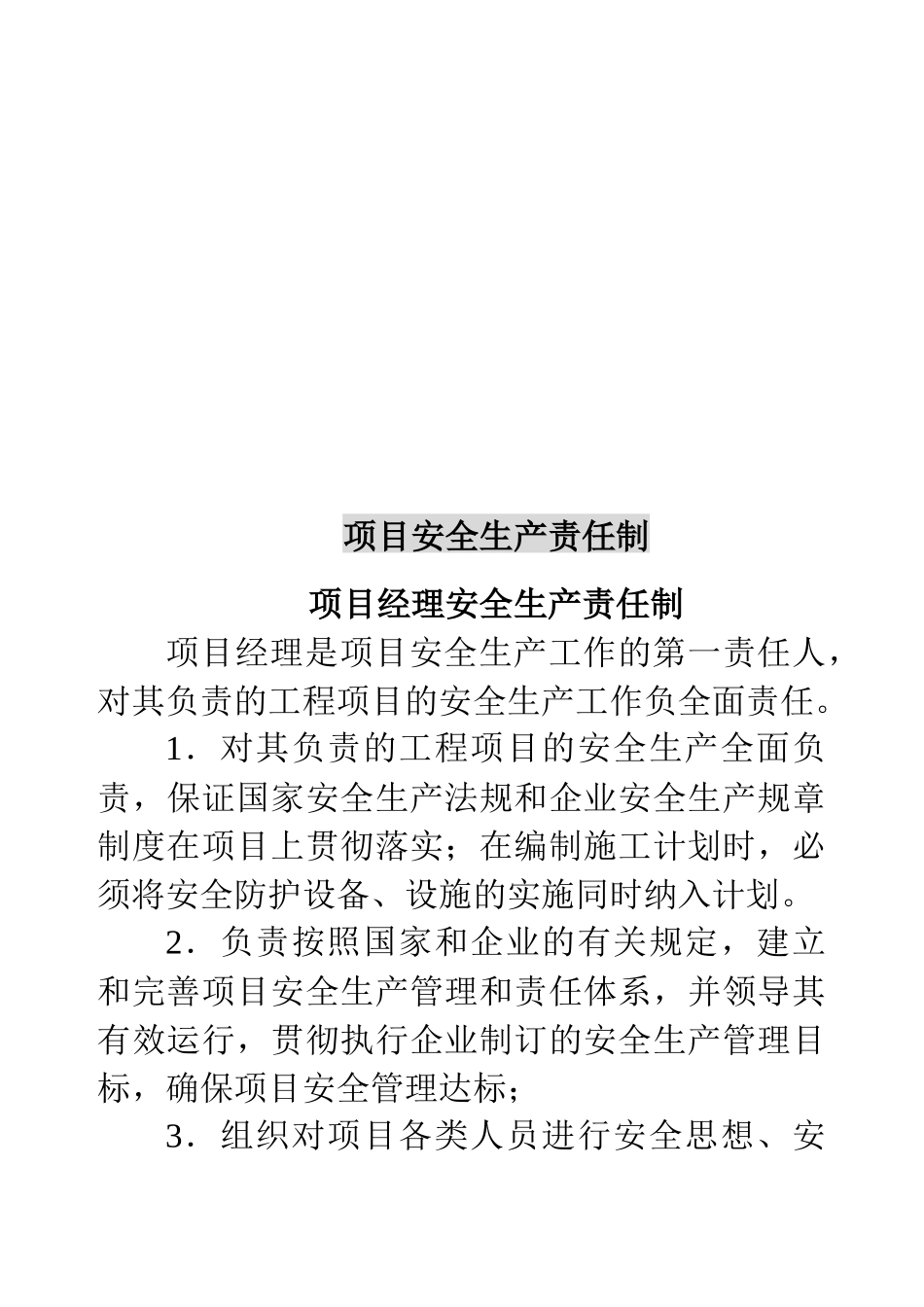 项目安全生产责任制大全_第1页