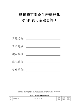 安全生产标准化考评表(施工企业自评)