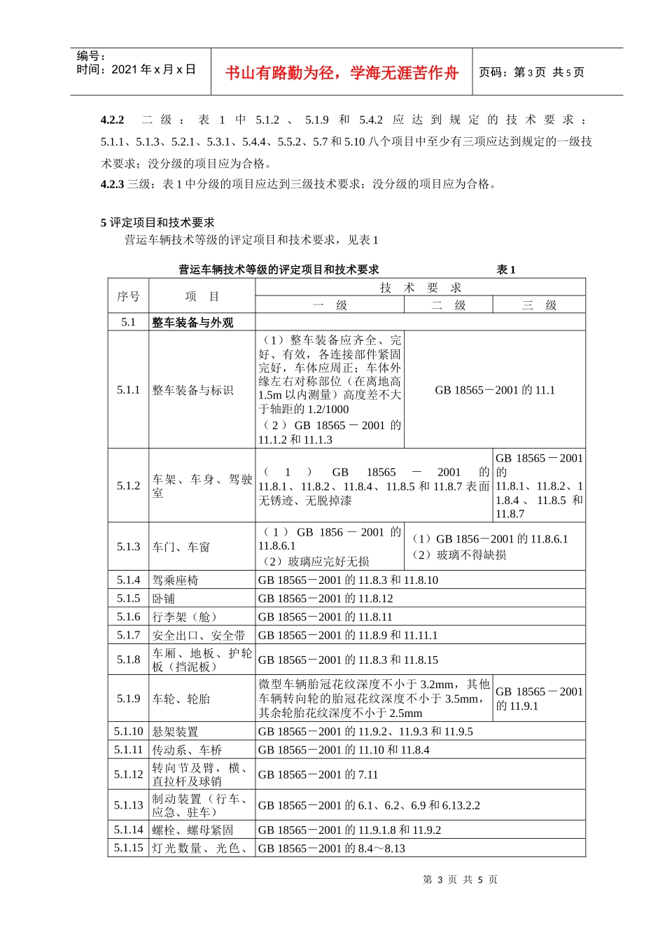 中华人民共和国交通行业标准《营运车辆技术等级划分和评定要求》_第3页