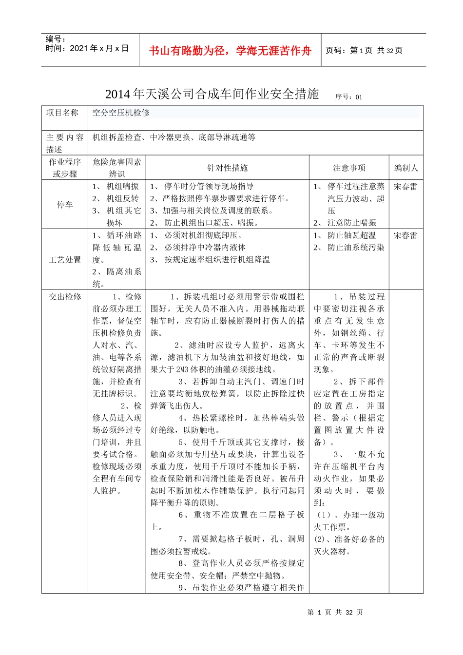 XXXX年大修合成检修作业安全措施_第1页