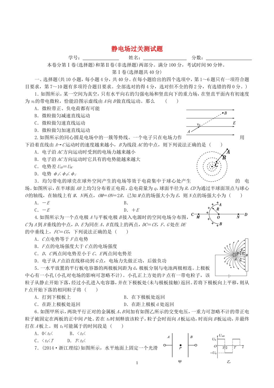 静电场过知测试_第1页