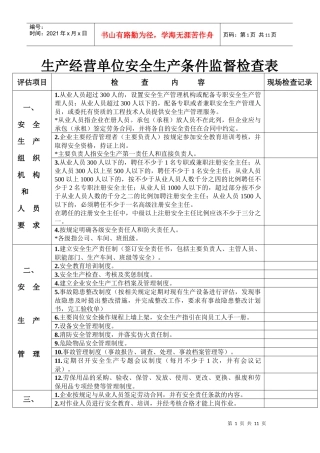 生产经营单位安全生产条件监督检查表