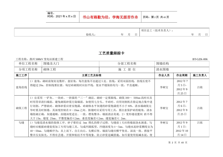 a工艺质量跟踪卡(燕州XXXX0807)_第2页