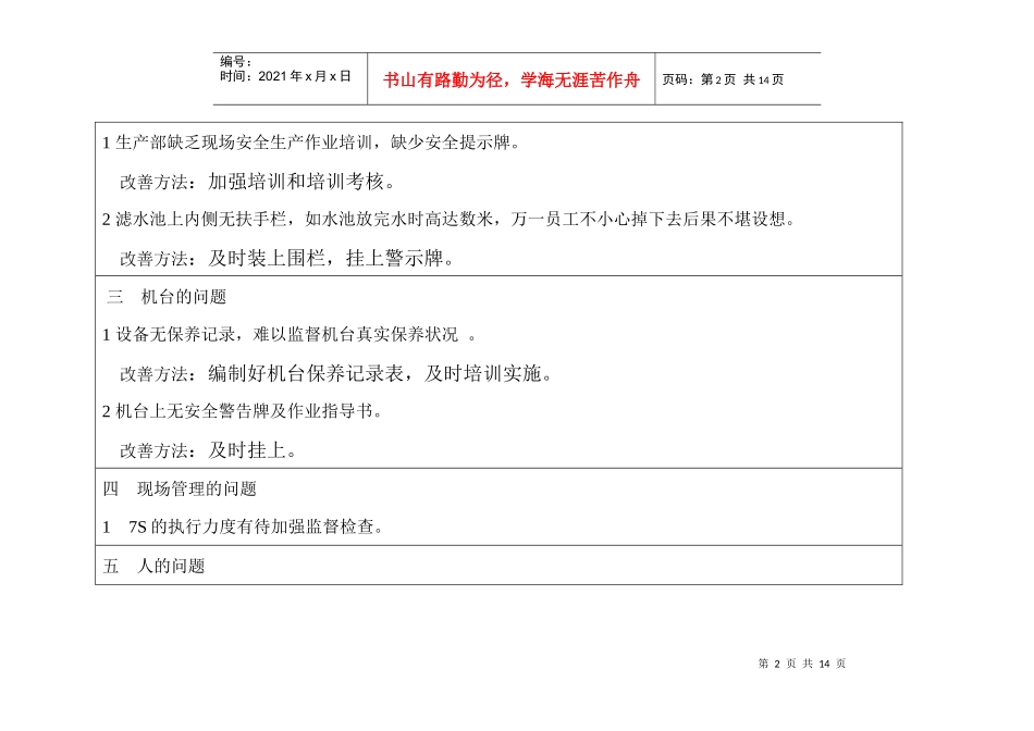 XX厂生产部出现的部份问题及改善建议对策(1)_第2页