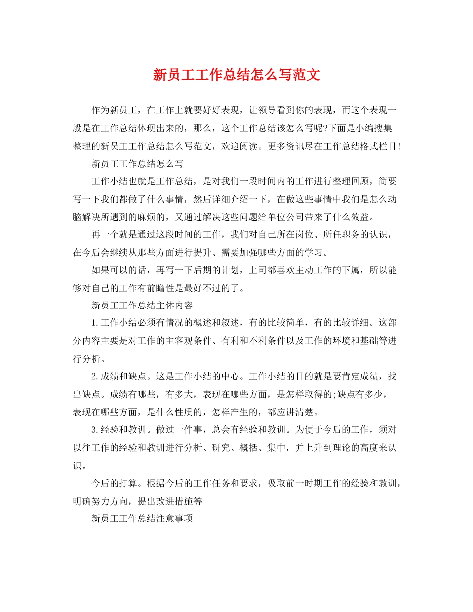 新员工工作总结怎么写范文 _第1页