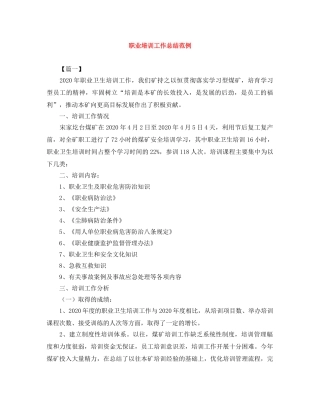 职业培训工作总结范例 