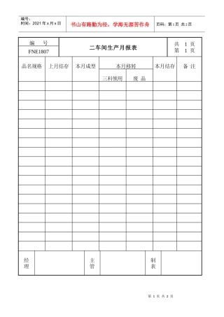 二车间生产月报表